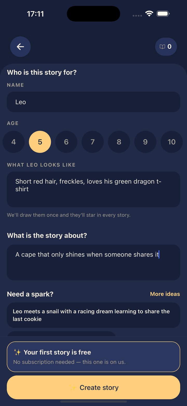 The Lumor composer: name, age, what the child looks like, and what the story is about